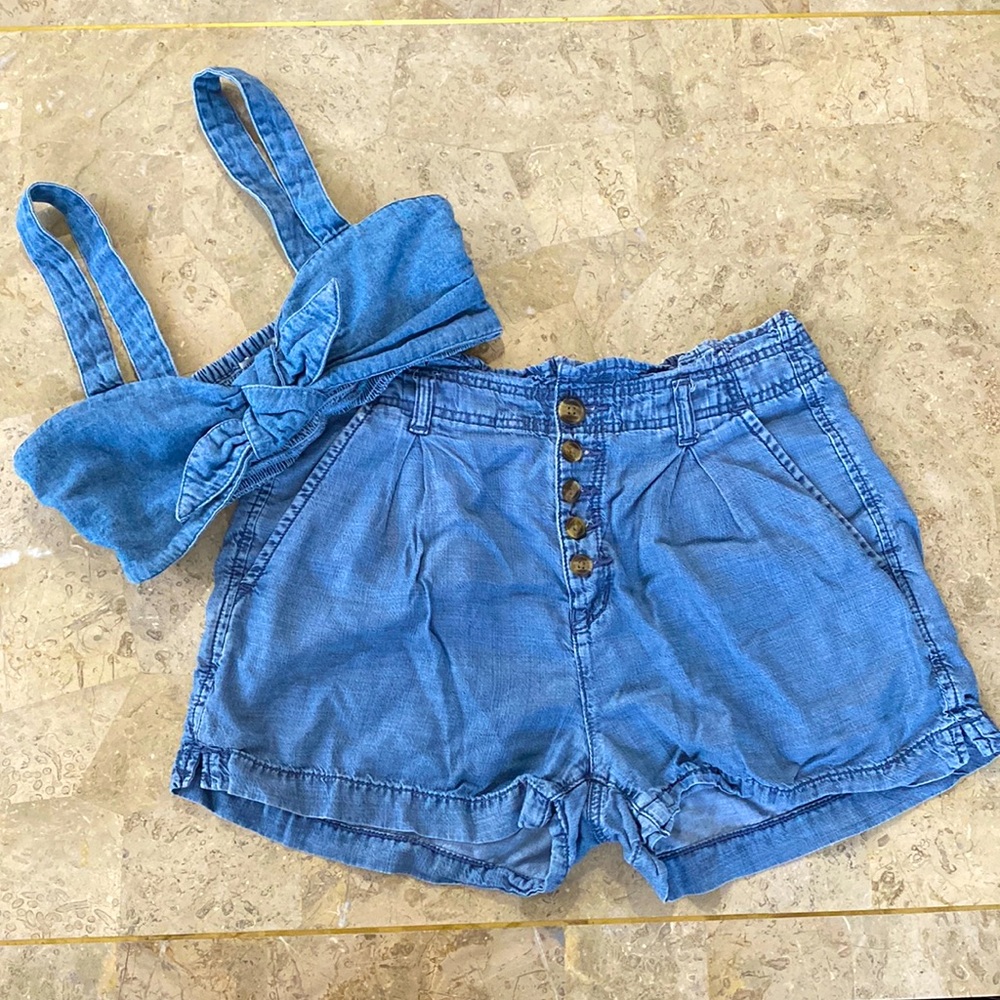 American Eagle Denim Crop Top & Shorts